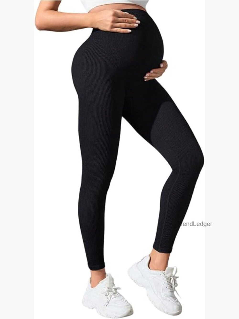 Maternity High Waisted Ribbed Leggings Yoga Over Belly Pregnancy